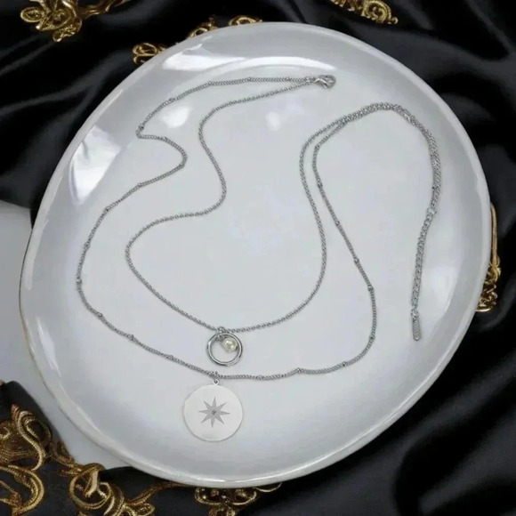 🆕️18K White Gold Plated Star Charm Minimalist Layered Necklace Dainty Pearl - Picture 6 of 13